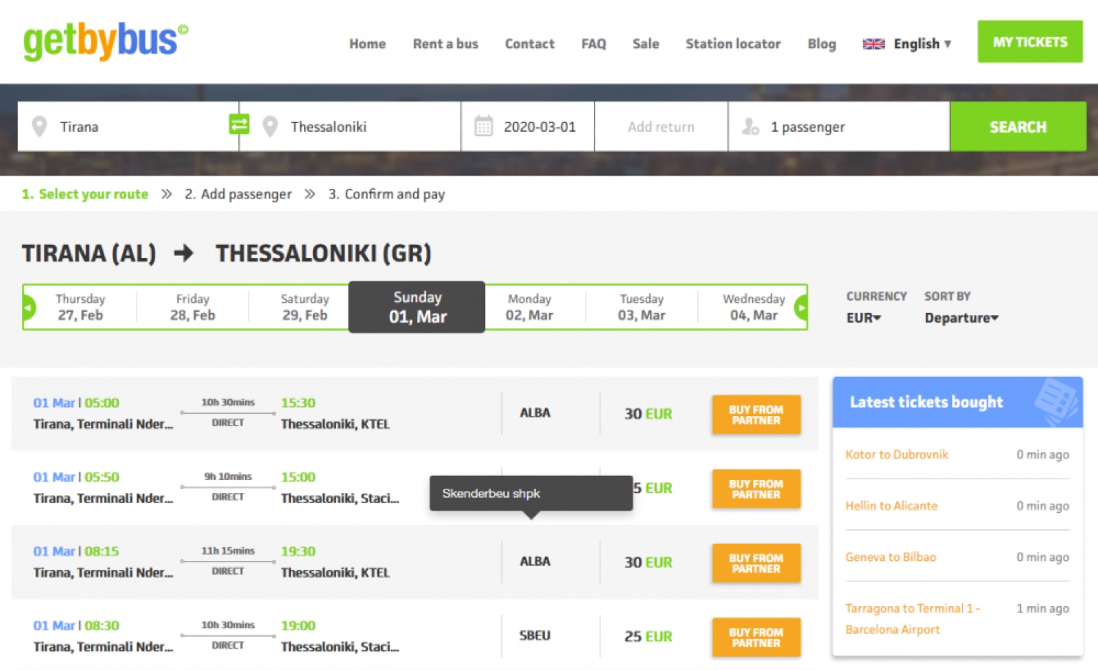 getByBus Bileta Tirane - Selanik